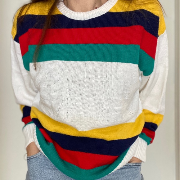 Vintage Boulevard Club - Women's Crew Neck Sweater - Preppy Striped Pullover - Picture 4 of 11
